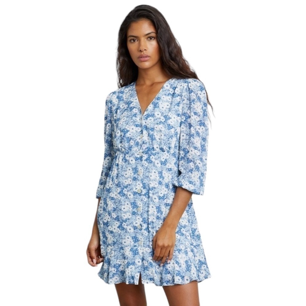 RAILS Elsie Long Sleeve Dress - Blue Jasmine Medium Floral Dress Ruffle medium